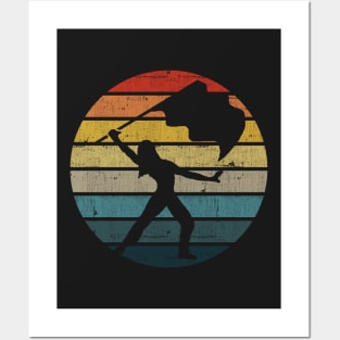 Colour Guard Silhouette On A Distressed Retro Sunset design Posters and Art